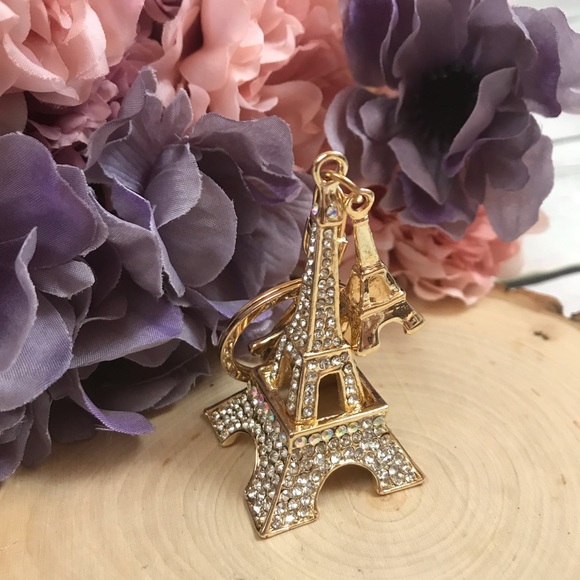 Gold and Silver Crystal Eiffel Tower Keychain Charm - Picture 7 of 16